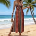 thumbnail image 5 of Ytndtr Women's Boho Striped Print Halter Neck Backless Tie Waist Split Maxi Dress Summer Beach Vacation Sundress, 5 of 7