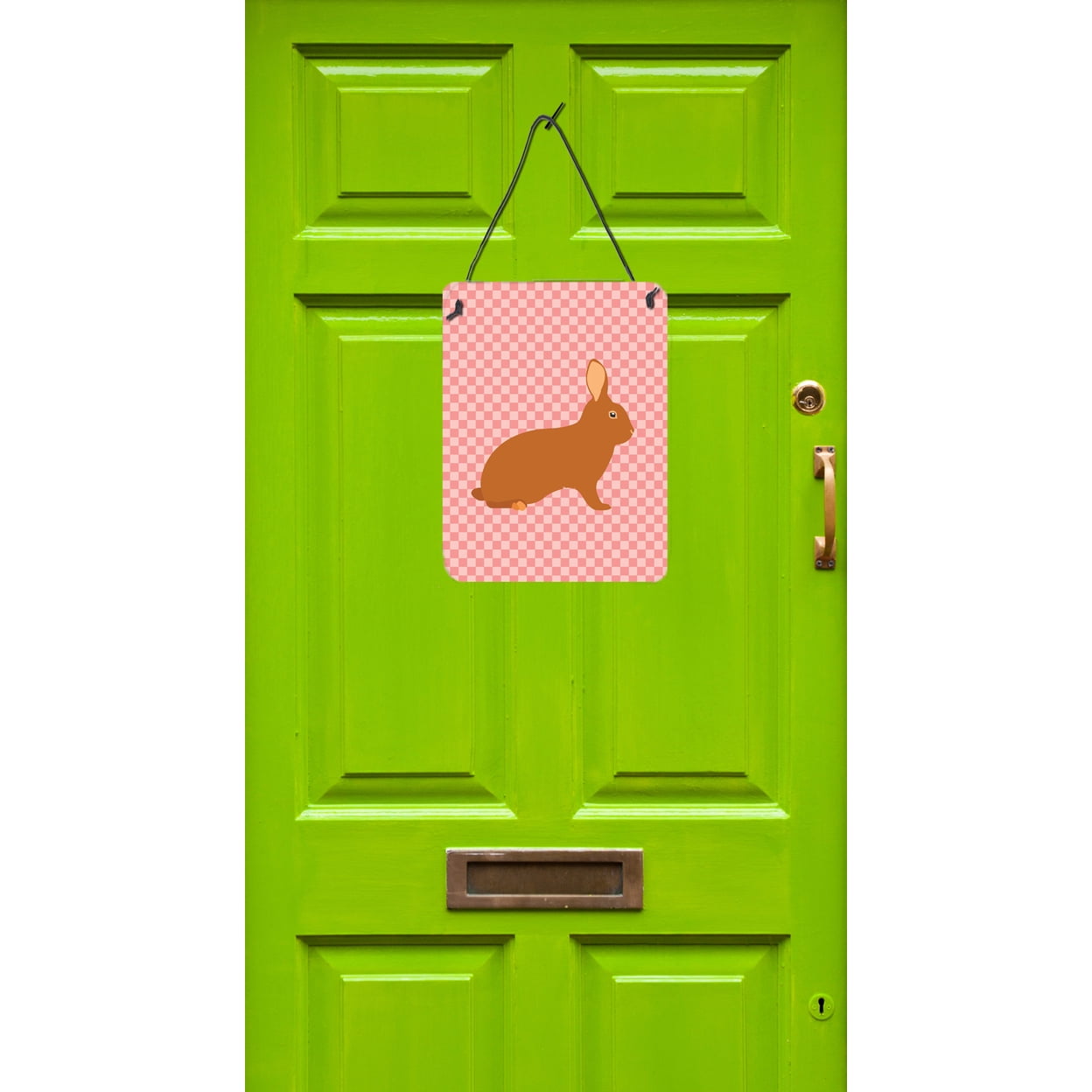 Caroline's Treasures BB7969DS1216 Rex Rabbit Pink Check Wall or Door Hanging Prints, 12x16, multicolor