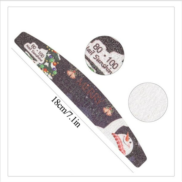 Lima de uñas con estampado navideño, lavable, de doble cara, con tira de pulido.
