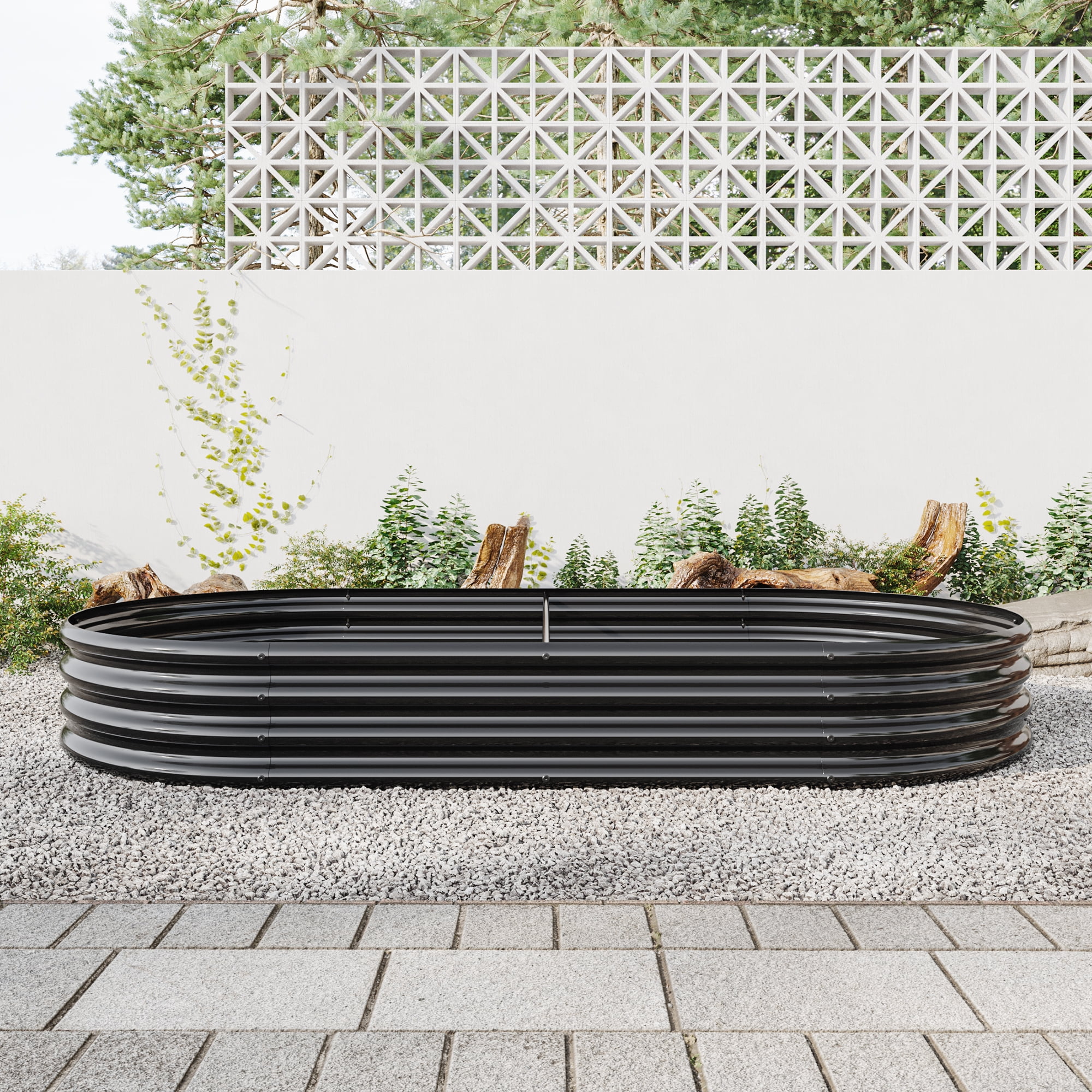 Raised Garden Bed Outdoor, Oval Large Metal Raised Planter Bed for for Plants, Vegetables, Flowers - Black