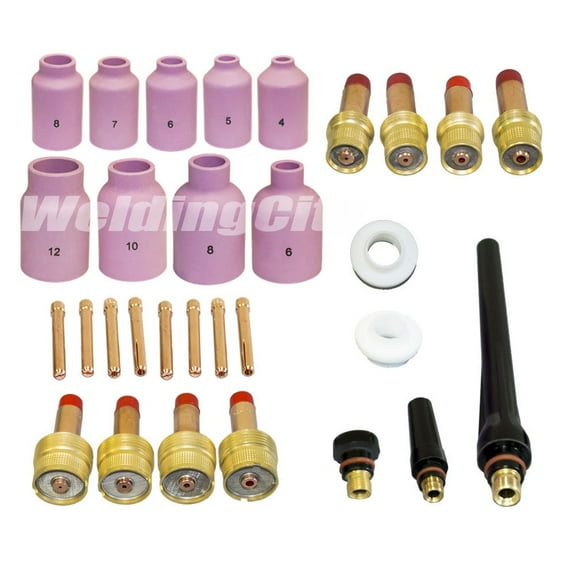 WeldingCity 30-pcs TIG Welding Torch Accessory Kit Gas Lens (Regular & Large) Setup .040-1/16-3/32-1/8 for Torch 17, 18 and 26 Weldcraft Miller Lincoln Hobart ESAB