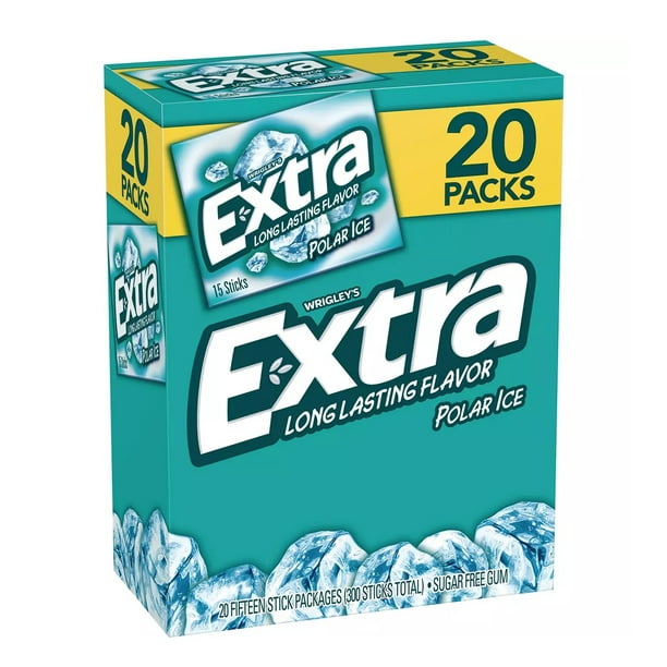Extra Gum Sugar Free Mint Chewing Gum, Polar Ice, 15 sticks, 20 pk