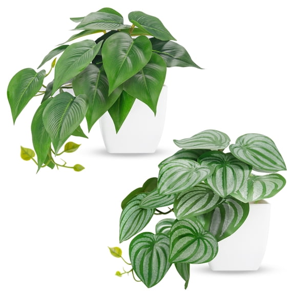 2 Pack Small Fake Plants Artificial Faux Plants for Bathroom Office Desk Shelf Table Accessories Decor