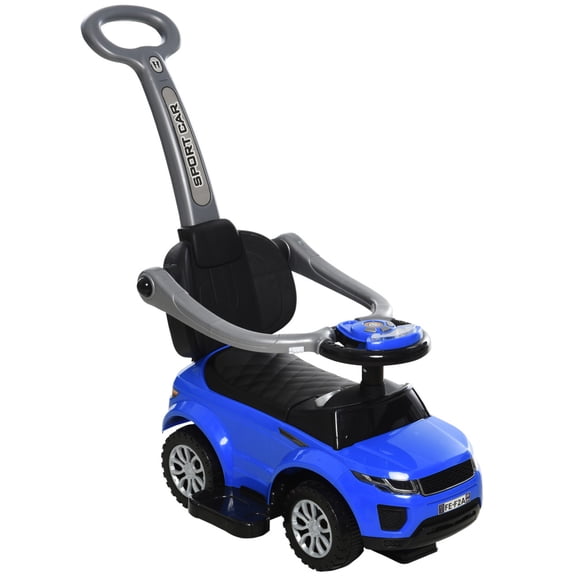 2 in 1 Push Car for Toddlers, Baby Stroller and Ride On Car with Music, Horn, Lights, Removable Safety Bar, for Boys Girls 12-36 Months, Blue