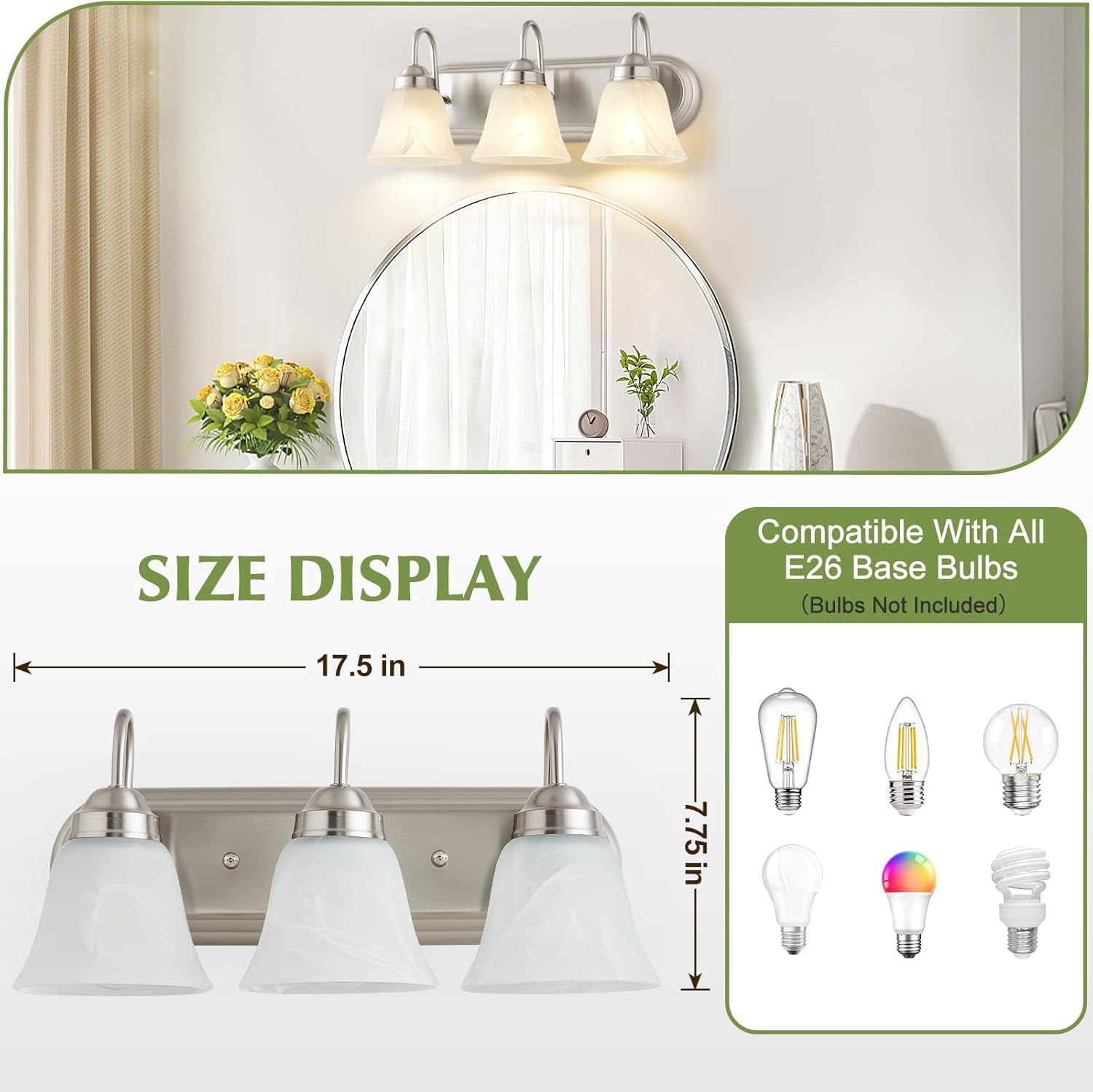 NATYSWAN 3 Light Bathroom Vanity Lights(Bulbs Not Included), Modern Lighting Fixtures Brushed Nickel Wall Lamp Vanity Lights Apply for Mirror Living Room Cabinet Bedroom