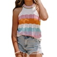 thumbnail image 2 of Colorful Striped Print Women Sleeveless Halter Knit Tank Tops, 2 of 3