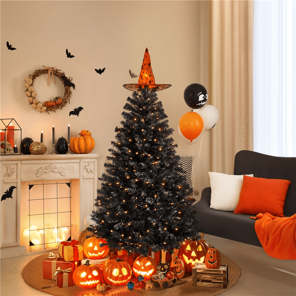 Alden Design 4.5Pre-lit Spruce Artificial Christmas Tree with 150 Incandescent Warm White Lights Holiday Decorative, Black