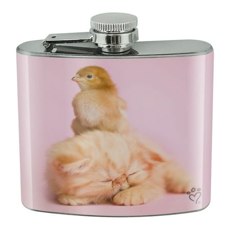 

Persian Kitten Cat and Chicken Chick Stainless Steel 5oz Hip Drink Kidney Flask