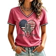 thumbnail image 3 of Women's 9/11 Never Forget Memorial V-Neck Short Sleeve T-Shirt American Flag Patriotic Remembrance Top Pink XL, 3 of 5