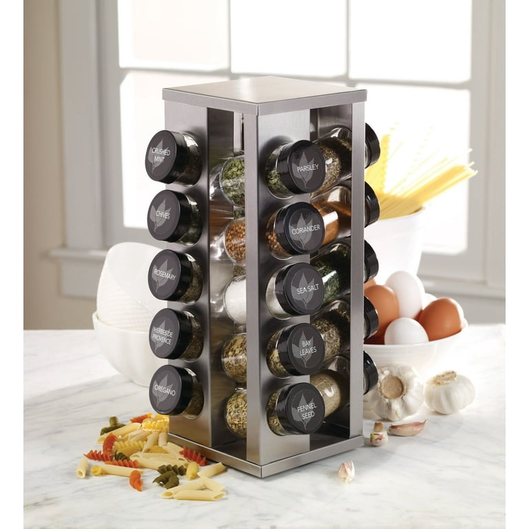Kamenstein Heritage 20 Jar Revolving Filled Spice Rack Organizer 13 in Tall Silver