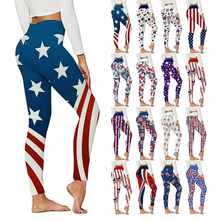 FOCUSNORM American Flag Leggings for Women 4th of July Leggings Stars And  Stripes Patriotic Pants American Flag Workout Yoga Pants