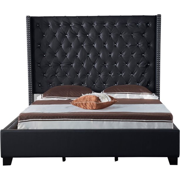 Titanic Furniture Majestic Tufted Black Faux Leather King Bed with