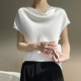 thumbnail image 4 of Byworldtasic Women's Basic Shirt Women's Silk Satin Cowl Neck Short Sleeve T-Shirt Elegant Dressy Casual Summer Blouse Shirt Solid Top, 4 of 4