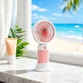 thumbnail image 3 of Portable Macaroon Mini Fan, Rechargeable Handheld Fan, 6.91×1.97 inches, for Outdoor Travel Camping Commuting, Strawberry Pattern（Pink）, 3 of 7