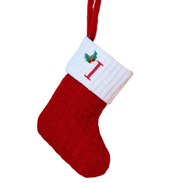 Christmas Tree Decorative Socks With Embroidered Initial Letters Red Green White Knit Stockings