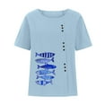 thumbnail image 4 of LEBONYARD Womens Tops Plus Size,Tops for Women Trendy Sexy up to 50% off,Women Casual Cotton and Linen Top Ocean Fish Printed Short Sleeve Button Tunic T-shirt Blouse Tops Blue XXXL, 4 of 4