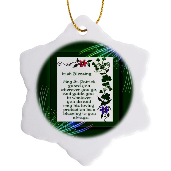 3drose, Irish Blessings, 3 inch Snowflake Porcelain Ornament