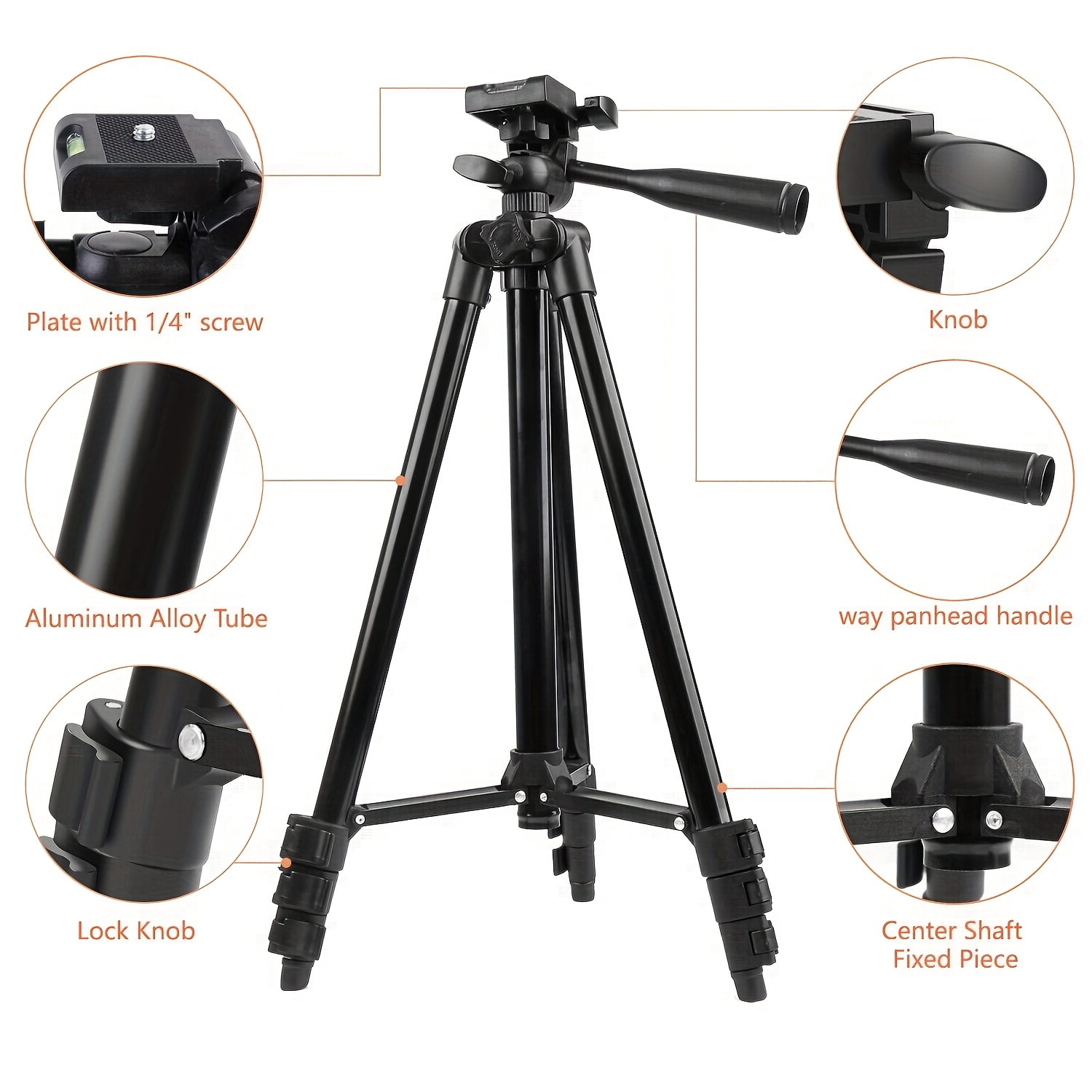 Professional Mobile & Camera Tripod - Dual-Use Travel Stand for iPhone, Android, Mirrorless and Action Cameras, Portable Handbag, Black