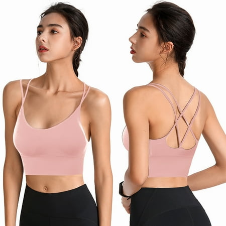 

UoCefik Plus Size Adjustable Sports Bra Womens Backless Soft Tshirt Bra Strappy Criss Cross Built In Bra Tank Pink L
