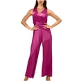 thumbnail image 4 of QUYUON Elegant Jumpsuits for Women Dressy Wedding Guest Ladies Rompers and Jumpsuits Casual Loose Wide Leg Jumpsuits Sleeveless V Neck Evening Party Formal Jumpsuits Back Lace up Style J9, Hot Pink S, 4 of 9