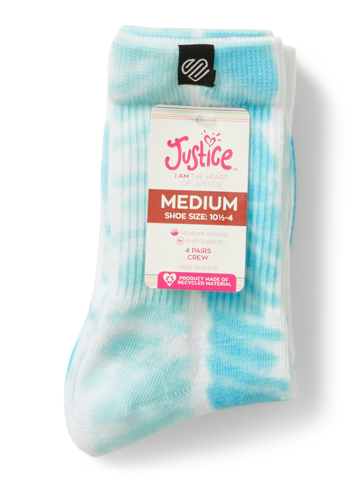Justice, Girls Crew Socks, 4-Pack, Sizes M-L