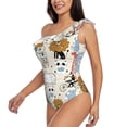 thumbnail image 2 of Easygdp Hand Drawn Animals Women's One Shoulder Ruffle Monokini Bathing Suits with Removable Chest Pad, Quick Drying - Small, 2 of 8