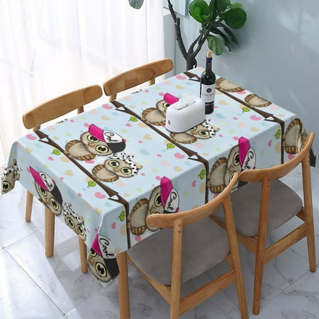 

Tablecloth Two Cute Cartoon Owls Sitting On Branch Table Cloth For Rectangle Tables Waterproof Resistant Picnic Table Covers For Kitchen Dining/Party(54x72in)