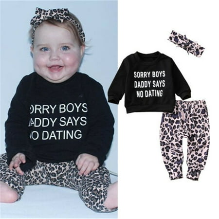 

Qtinghua Newborn Baby Girl Clothes Sorry Boys Daddy SAYS NO Dating Sweatshirt Tops Leopard Legging Pants Headband Outfits Black 3-4 Years