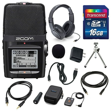Zoom H2 Portable Recorder Zoom H2n Handy Portable Digital Audio Recorder with Samson Stereo Headphones and Accessory Bundle ()