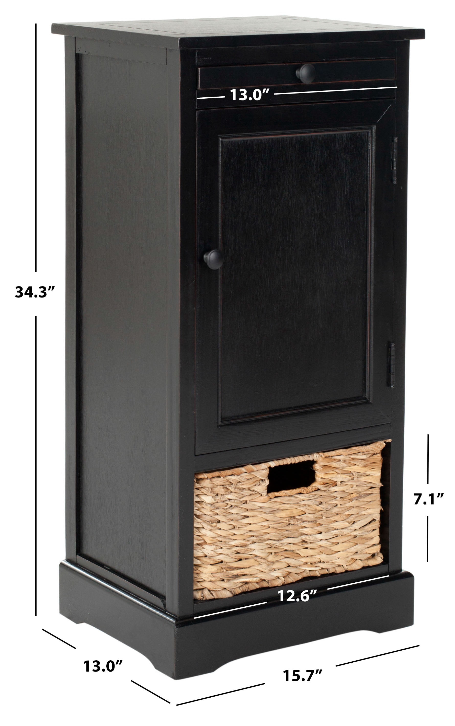 SAFAVIEH Raven Solid Tall Storage Unit with Pullout Table and Basket, Distressed Black