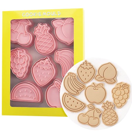 

Wowspeed 3D Cookie Cutter | 8 Pieces Fruit Shape Biscuit Cutter for Kids | Embossing Cutter with Plunger Stamps DIY Cookie Stamper