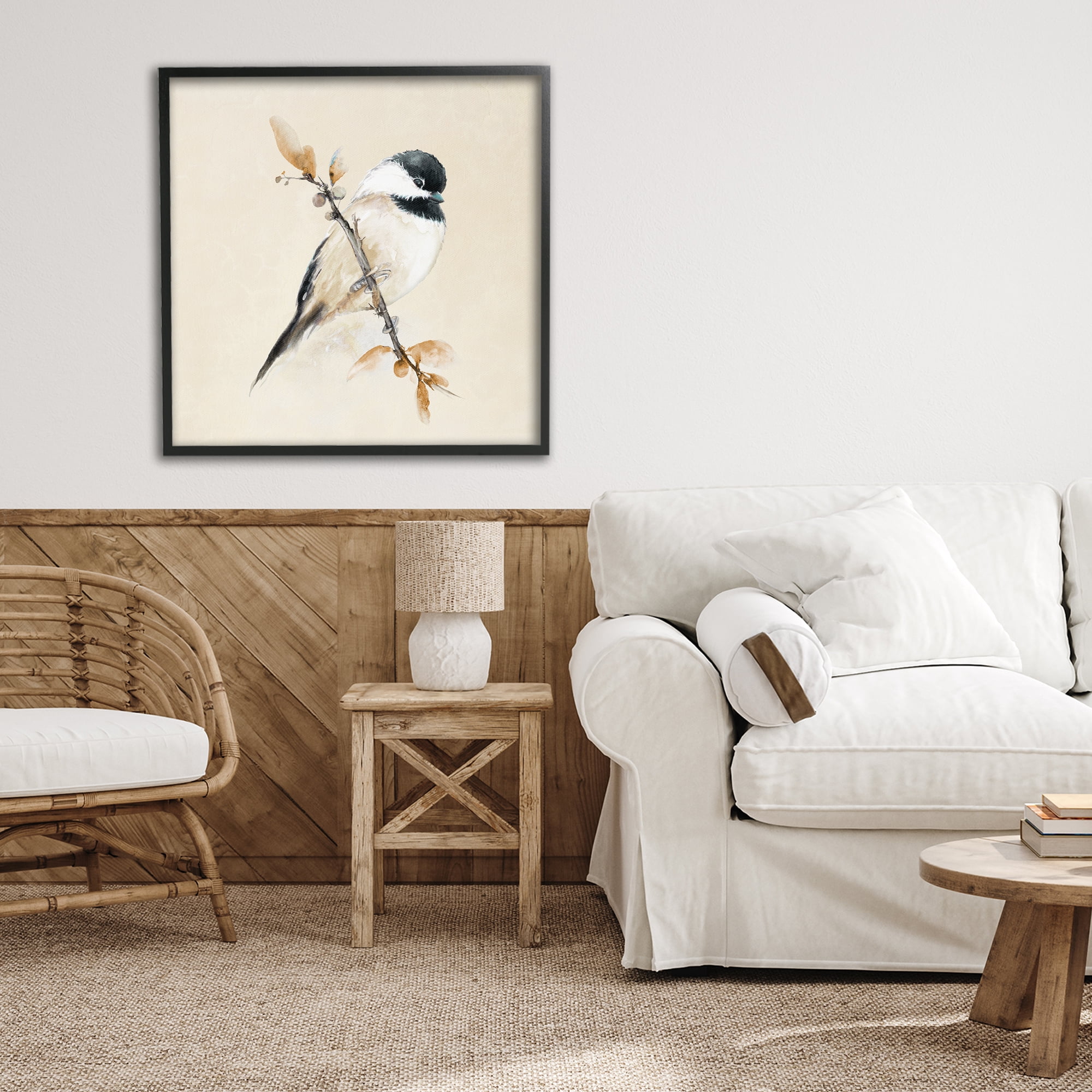 Stupell Industries Muted Watercolor Chickadee Black Framed Giclee Art, design by Diannart