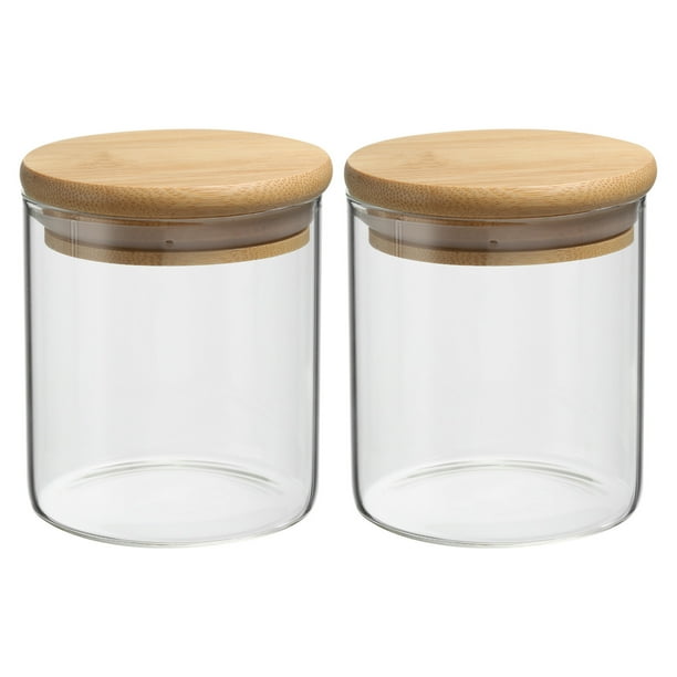 Tarro de vidrio Uxcell de 14 oz con tapa de bambú hermética, recipiente de cocina de vidrio, tarro de almacenamiento de alimentos claro, 2 paquetes (10x8cm)