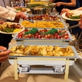 thumbnail image 4 of Ensemble de Buffets à Réchaud Supérieur - Réchauds à Aliments en Acier Inoxydable Doré 8 Qt avec Couvercles et Cadres Pliables - Serveurs Rectangulaires pour Traiteur, Fêtes, Mariages - Ensemble de 4 Pcs, Or, Compartiment Simple, 4 of 8