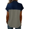 thumbnail image 3 of Dweltoz Denim Collar Short Sleeve Shirts for Womens Button Up V Neck Tops Casual Streetwear Patch Work Tees,Gray 2XL, 3 of 4