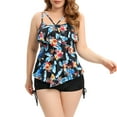 thumbnail image 1 of Tankini à Volants pour Femmes Grande Taille, Maillot de Bain Deux Pièces, Robe de Bain Fluide, Contrôle du Ventre, avec Shorty, 1 of 5