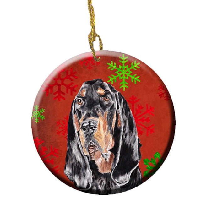 Black and Tan Coonhound Flocons de Neige Rouges Ornement en Céramique de Vacances, 2.81 Dia