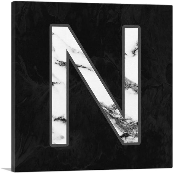 ARTCANVAS Classy Black White Marble Alphabet Letter N Canvas Art Print - Size: 12" x 12" (1.50" Deep)