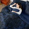 thumbnail image 4 of Manfei Damask Floral 7pcs Bedding Comforter Set,Vintage Baroque Geometric Queen Bedding Sets,Black Deepblue Queen Sheet Sets For Girl Boy,Breathable Home Decor Reversible, 4 of 8