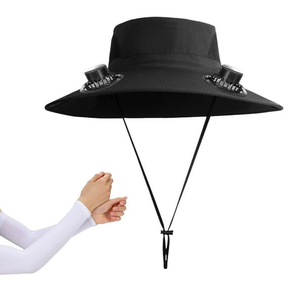 Wide Brim Solar Fan Hat, USB Charging -purpose Outdoor Wide Brim Sun Hat with 2 Solar Fan, Sun Fisherman for Men Women
