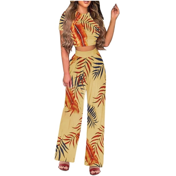 Traje de cintura con estampado floral de verano para mujer Traje casual de dos piezas a la moda Wmkox8yi bvn765