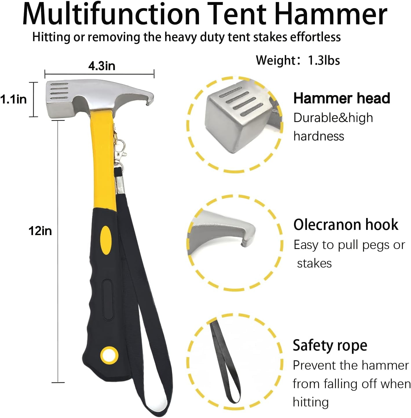 Tent Stake with Hammer, Heavy Duty Tent Stakes + Camping Hammer+Storage Pouch, Forged Steel Stakes