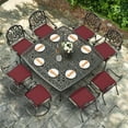 thumbnail image 7 of VIVIJASON 9-Piece Outdoor Furniture Dining Set for 8, Cast Aluminum Patio Table and Chairs Set with 6 Stationary Chairs, 2 Swivel Rocker Chairs, 64" Large Square Dining Table, Umbrella Hole, Red, 7 of 7