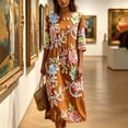 thumbnail image 6 of VBVC Women's and Women's Plus 3/4 Sleeve Midi Dress, Summer Casual Crew Neck Dress For Women, Ladies' Loose Fit Floral Dress with Pockets,Orange,S-5XL, 6 of 7