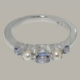 thumbnail image 5 of LBG British Made 925 Sterling Silver Natural Tanzanite & Cultured Pearl Womens band Ring - 33 size options - Size 6, 5 of 6
