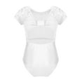 thumbnail image 5 of Kaerm Girls Short Sleeves Floral Lace Bowtie Back Ballet Dance Gymnastics Leotard Bodysuit Dancewear White 12-14, 5 of 8