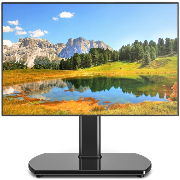 TAVR Furniture Tabletop TV Stand for 27-60 inch Flat Screens, Swivel Mount Adjustable Table Top TV Stand with Tempered Glass Base, Black