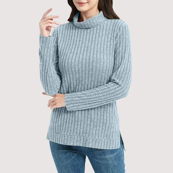 Ounisa Womens Tunic Tops Turtleneck Long Sleeve Shirts Oversized Fall Sweaters Side Split High Low Hemline