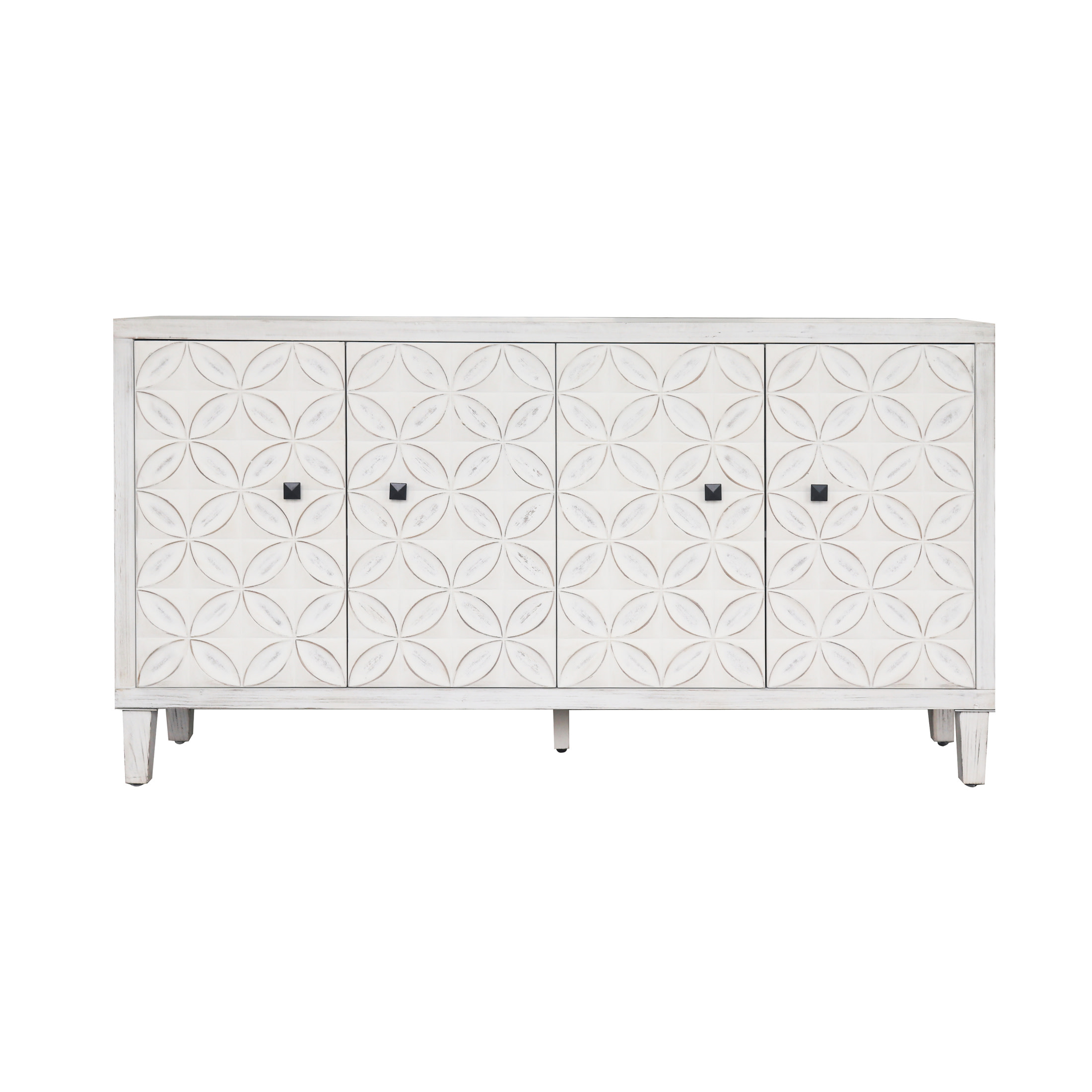 Noble House Shabby Chic Accent Cabinet, 4 Doors with Adjustable Shelves, for Living Room, Dining Room, White Washed