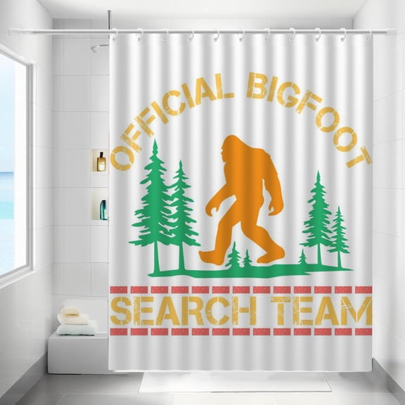 Bigfoot Shower Curtains Forest Orange Bigfoot Waterproof Bathroom Curtains with Hooks, Unique Offical Bigfoot Search Team Themed Bathroom Decor